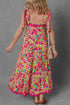 Floral Tie Strap Ricrac Trim A Line Flowing Maxi Dress